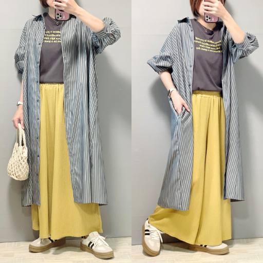 骨格ナチュラルシャツワンピースコーデ小物付き