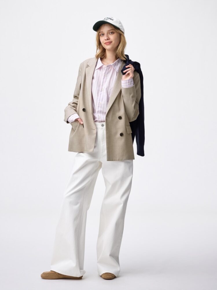 GU ダブルブレストジャケット 40代 骨格ナチュラル コーデ 